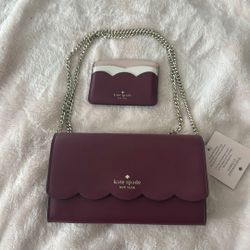 Kate Spade Burgundy Wallet on Chain & Card Holder