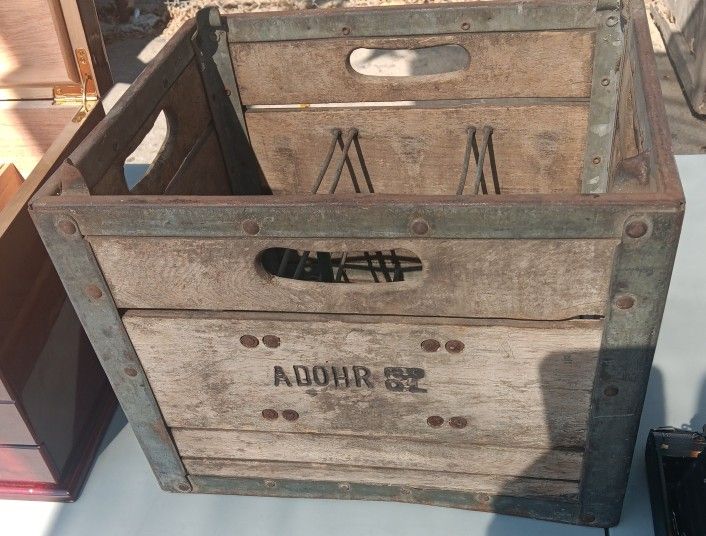 Vintage 1950s Adohr Milk Farms Wood Metal Milk Crate