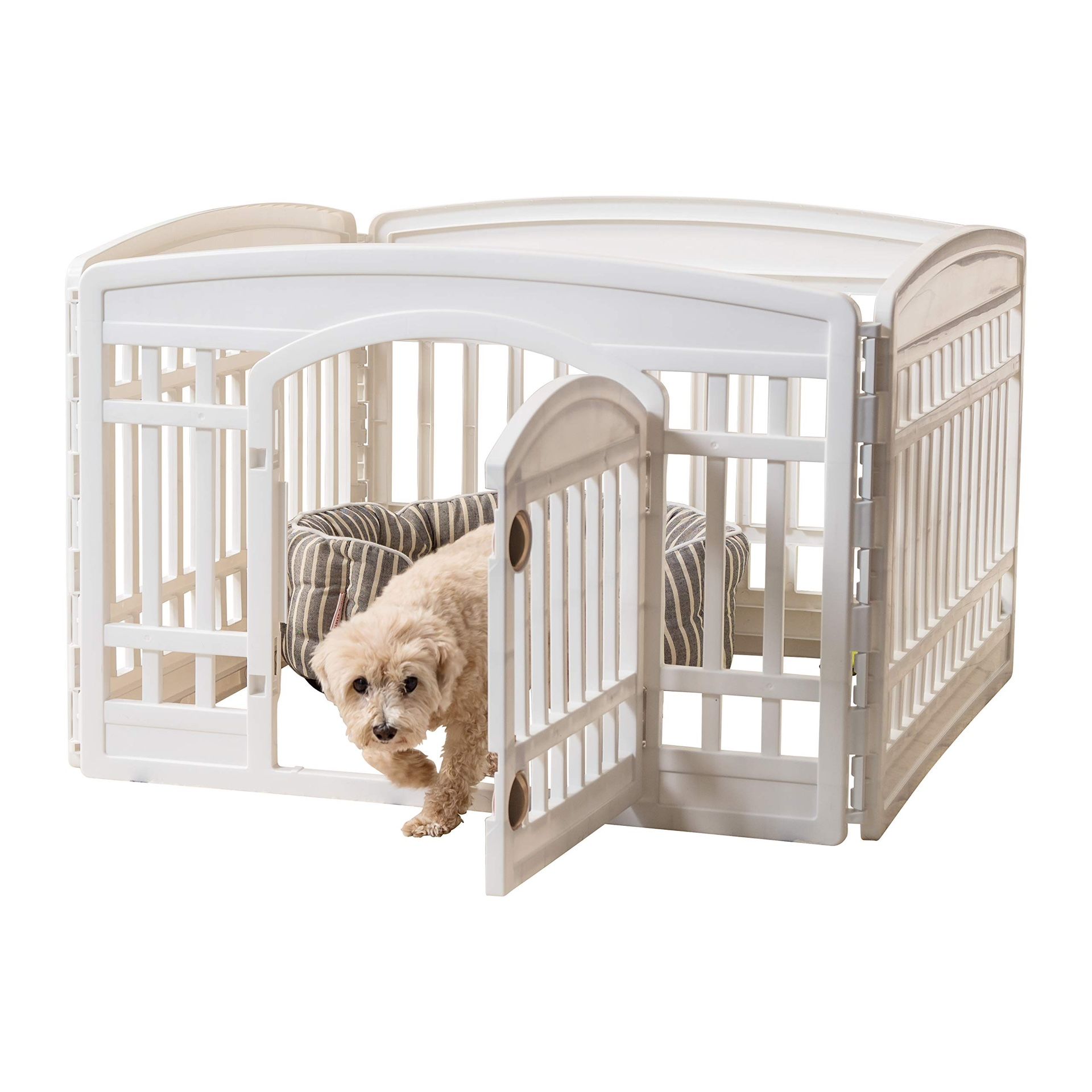 IRIS USA Dog Playpen - Pet Exercise Pen with Door - 4 Panel Sizes White 4 Panel - 24"H