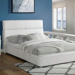 CONTEMPORARY WHITE LEATHERETTE LOW PROFILE