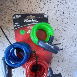 Master Lock. Set Of 3 Steel 6 Ft Cable Each. Key Lock.