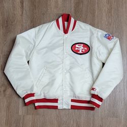 Vintage 1990s San Francisco 49ers White Satin Jacket Size Medium 