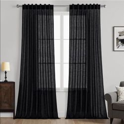 MIULEE Black Linen Curtains 96 Inch Length 2 Panels for Bedroom Living Room
Soft Thick Linen Textured Back Tab Window Drapes, Semi Sheer Light Filteri