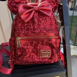 Longefly Exclusive Disney Minnie Mouse With Ears Red Sequin Mini Backpack