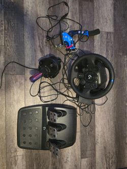 logitech g923se true force hd racing wheel pedals, shifter and osias e brake