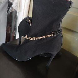 Black Stretch Booties With Chain Detail 