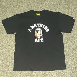 Bape beige check college tee size Large