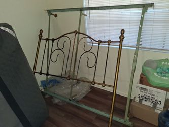 Queen-size Ornate Metal Bed Headboard and Frame