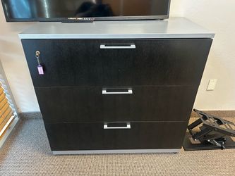 Metal & Wood Locking Filing Cabinet