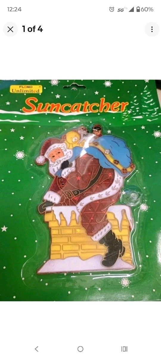 3 Vintage Christmas Suncatchers Lot of 3 Santa, Wreath & Tree –New Old Stock Set