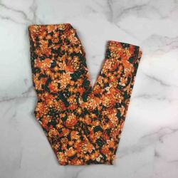 LuLaRoe Womens Leggings Orange Tropical Abstract Stretch Ankle Length One Size