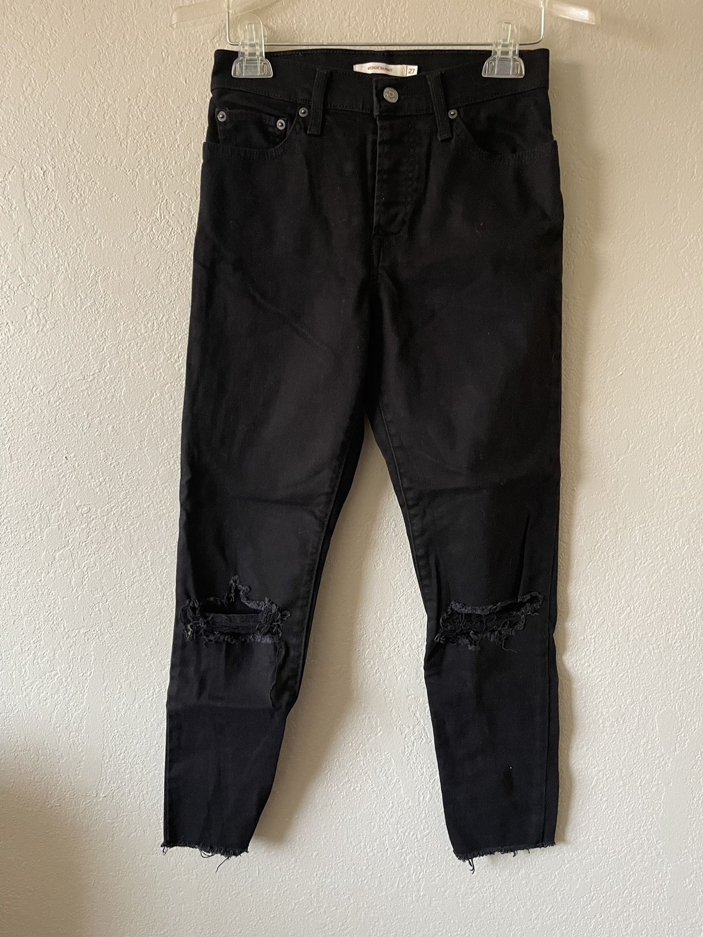 Levi's Womens Black Wedgie Skinny Ankle Distressed Denim Jeans, Size 27