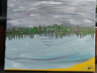 Self-made painting by the lake