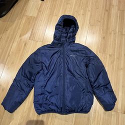 Eddie Bauer Jacket BoysBlue Down Puffer Full Zip Hooded Reversible 'Size S'
