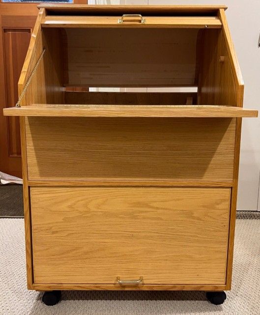 Solid Wood Oak Desk With Cabinet