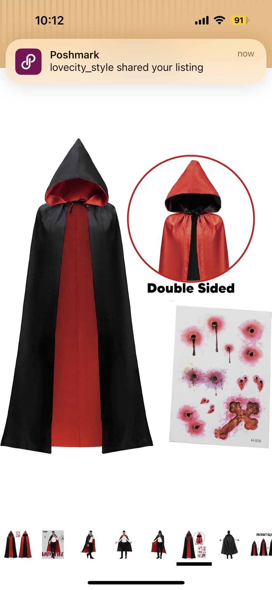 Adult Unisex Vampire Cape and Lace Gloves Costume Accessory One Size Reversible