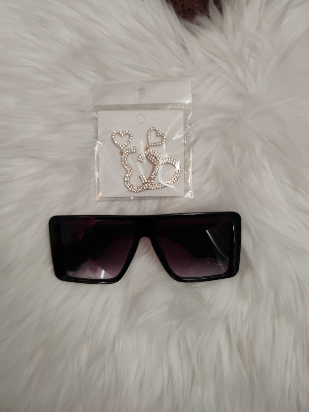 Ladies Black Sunglasses With Earrings 