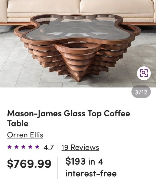Mason James Glass Top Coffee Table