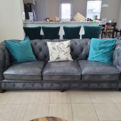 Violino Laura Grey Chesterfield Leather Sofa And Loveseat