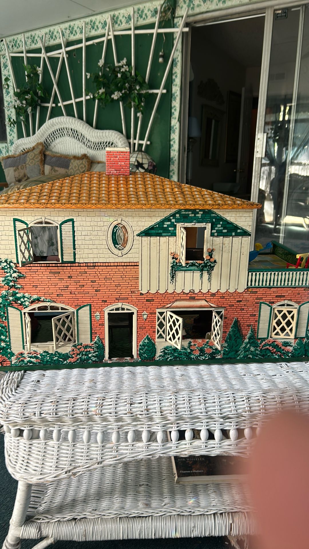 Vintage Tin Lithograph Doll House By Karl Marx 2 Story & 5 Rooms & Original Furniture Etc