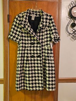 NWT Worthington Black And White Houndstooth Short Sleeve Double Breasted Lined Heavy Coat Size Large