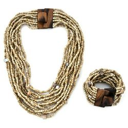 Multi-strand Wood Bead Necklace And Bracelet Set (Lowered Price)