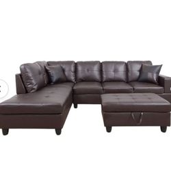Brown Leather Sectional Couch And Ottoman