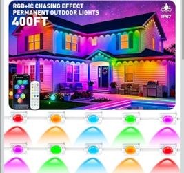 400FT Permanent Outdoor Lights, Smart RGB+IC Eaves Lights for House, App & Remote Control, LED Roofline Lights, Waterproof Exterior House Lights for Y