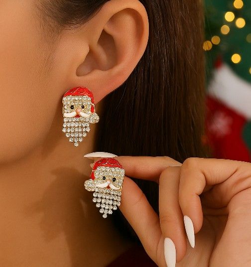 1 Pair Santa Claus Earrings – Sparkling Rhinestone Holiday Jewelry