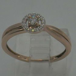 14KT ROSE GOLD HALO ENGAGEMENT RING SIZE 7.25 15 DIAMONDS 0.33 PTS ; 2.2 GRAMS. PRE OWNED. MINT CONDITION. 864714-1. 
