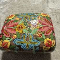 Hand Made Hand Painted Paper Mache Trinket Box 