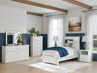 Bostwick Shoals White Twin Panel Bed, Dresser, Mirror and Nightstand (Online Special Price)
