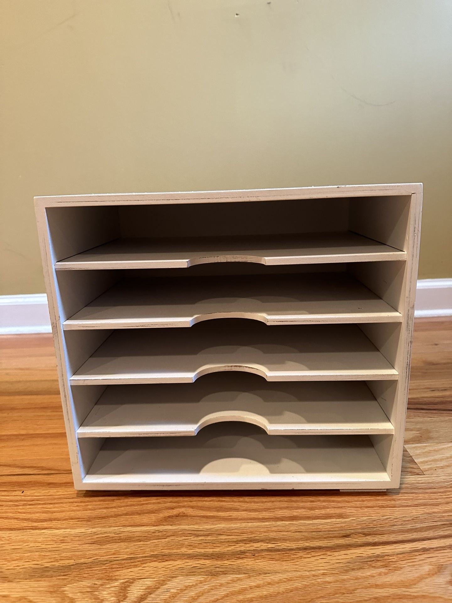 Two whitewashed file built-in file cabinet