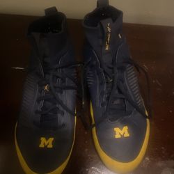 Michigan Wolverines Team Issued Jordan Brand Football Cleats Size 10.5 Blue Yellow NCAA Player Exclusive not real price