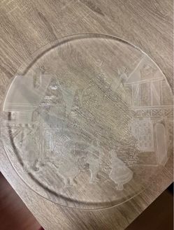 Clear Glass Plate with Christmas Village Scene