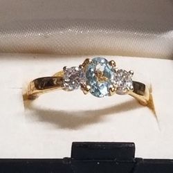 Costume Jewelry Faux Aquamarine Ring - Size 8