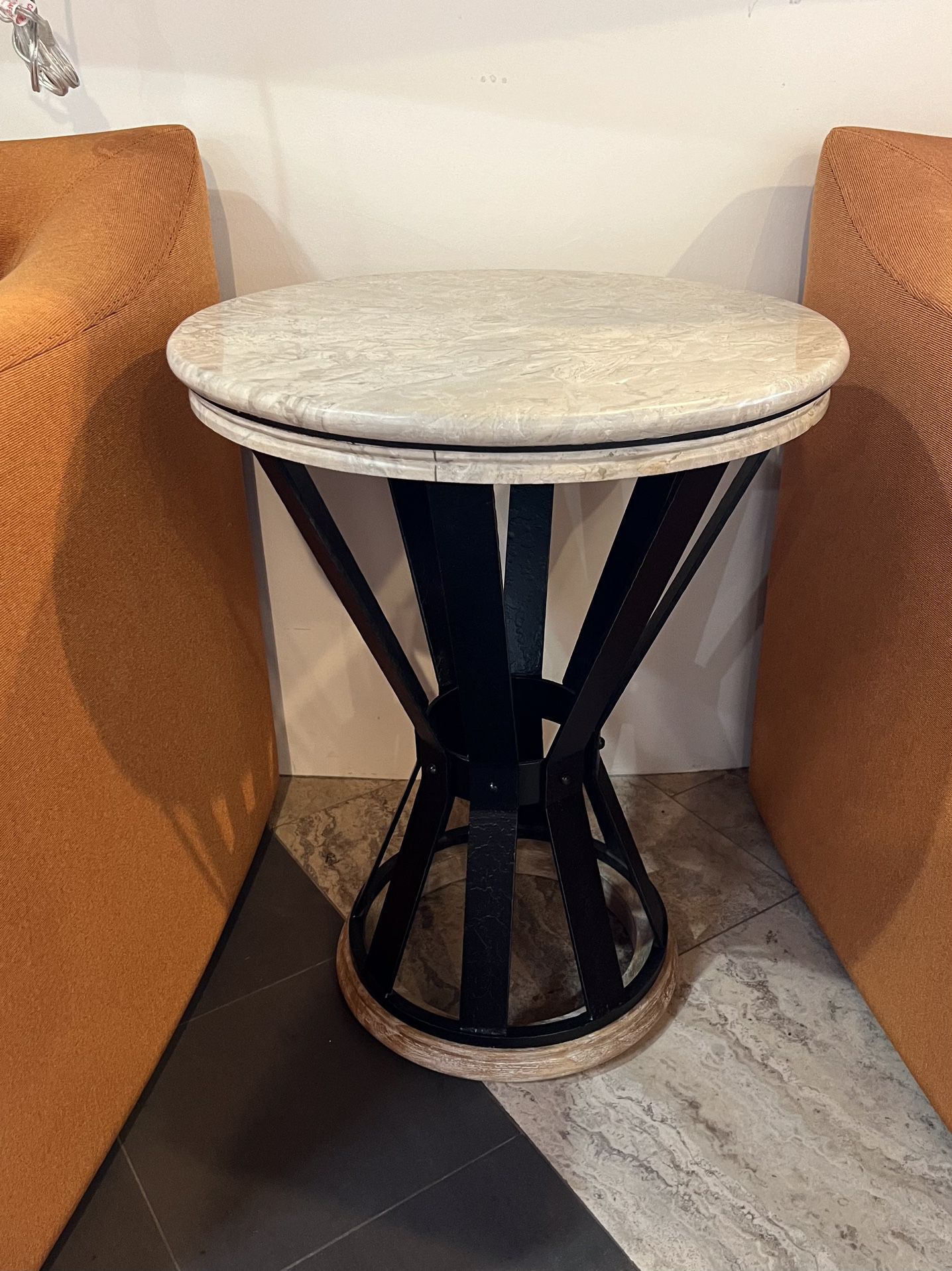 Jonathan Charles Wrought Iron Round End Table With Marble Top