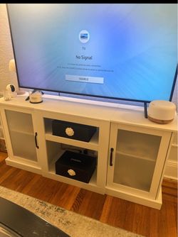 White TV Stand with Cabinet Doors