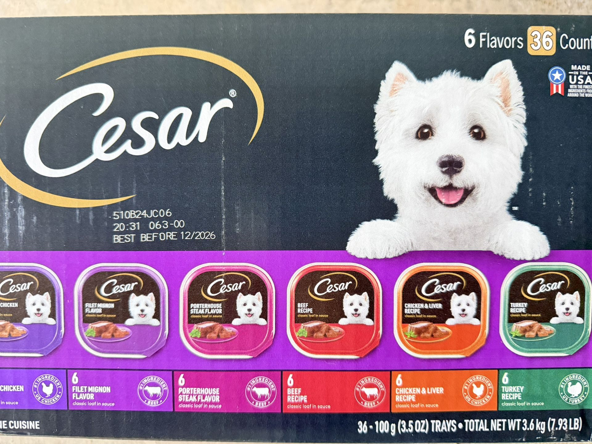 Cesar Wet Dog Food Unopened Box 36ct 