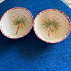 Gibson Set Of 2 Hand Painted Palm Tree Soup Bowls