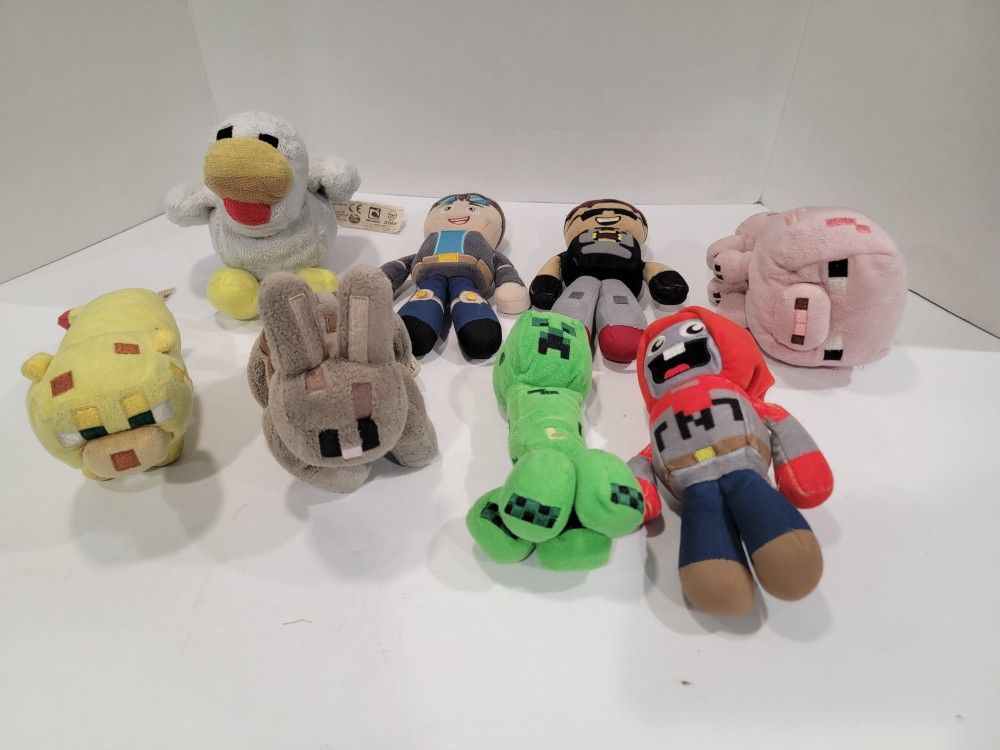 Lot of 8 Minecraft Plush Toys ~ Chicken, DanTDM, Pig, Ocelot, Rabbit, Creeper
