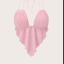 Pink Tied Halter Top In Large 