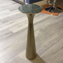 Brass and Green Marble Pedestal Drink Table