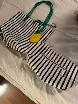 Black & White Striped Tote Bag Set