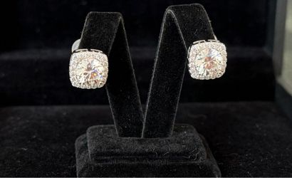 Silver moissanite Round Stone Halo Stud Earrings