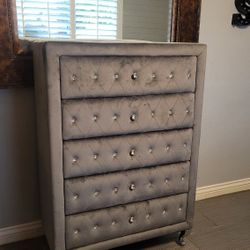 NICE TALL GRAY VELVET DRESSER 
