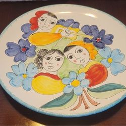 Desuir Vietri Italy Large Platter Women Faces Flowers Instrument Artsy