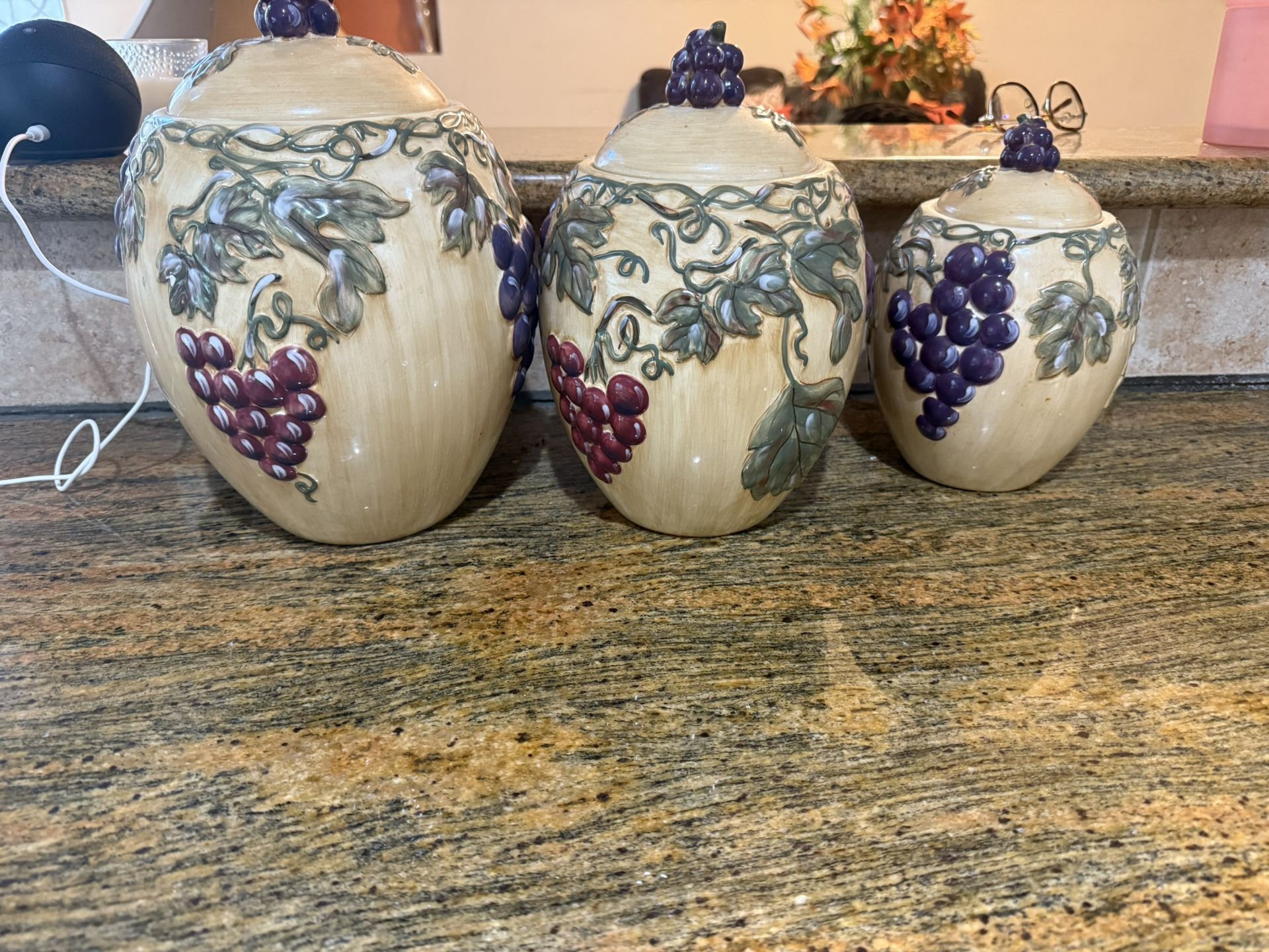 Grape Vine Ceramic Canister Set – $20