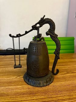 Heavy Antique Dragon Temple Bell 11.5” Tall