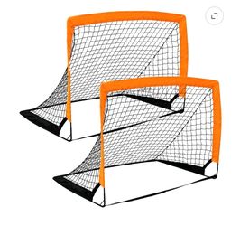 Kids 2 Pack Pop Up Soccer Goals, Portable Foldable Soccer Nets with Carry Bag & Ground Stakes